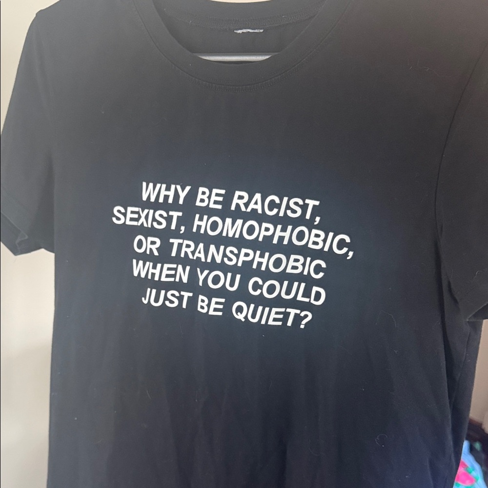Black Graphic Message Tee - 'Why Be Racist'